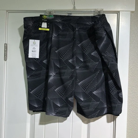 Athletic Works Black and Gray Patterned Shorts with built in liner - Picture 2 of 6